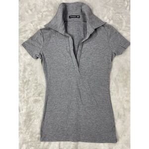 Amelie Boutik Polo Shirt Womens XS Extra Small Grey V-neck Short Sleeve Collar